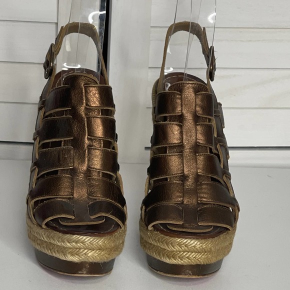 Christian Louboutin Metallic Bronze Leather Barcelona Wedge Sandals Size 35 - Picture 2 of 8
